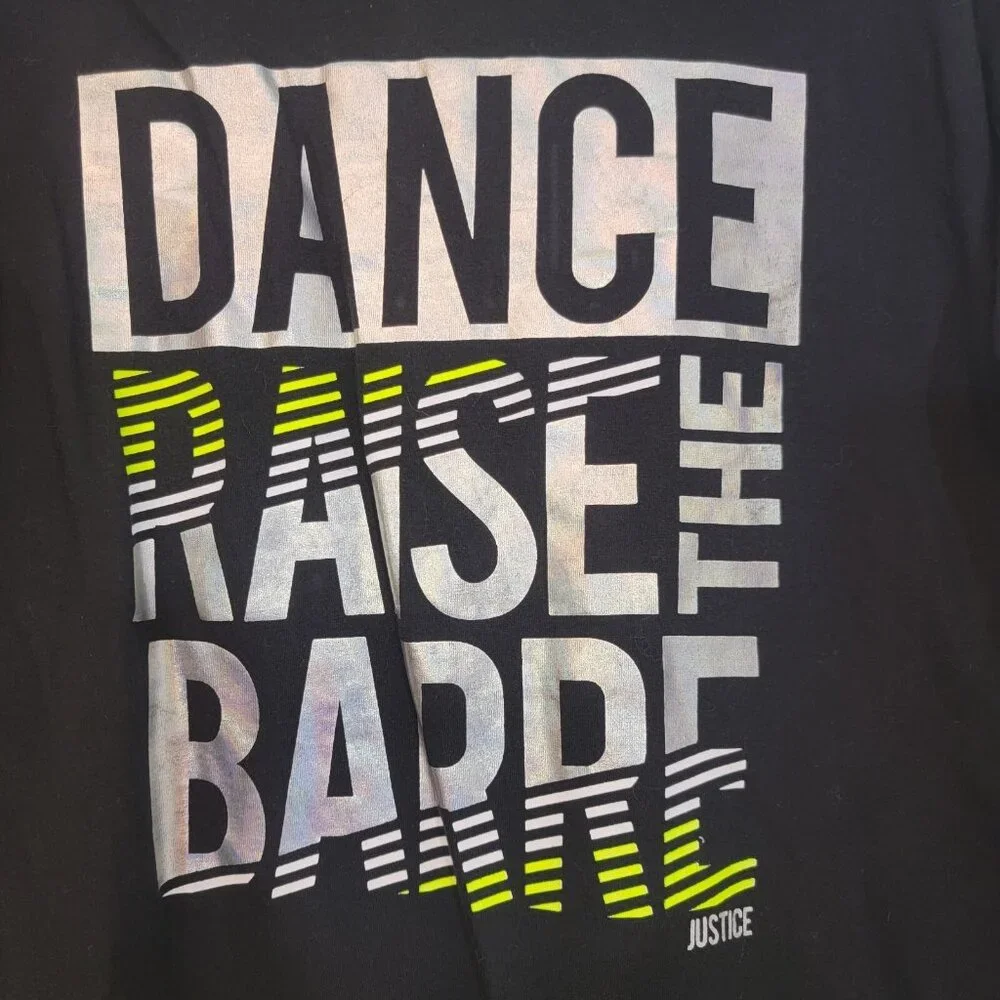 Justice Top‎ Black Colorful Dance Raise the Barre Top Shirt Ballet Size 14